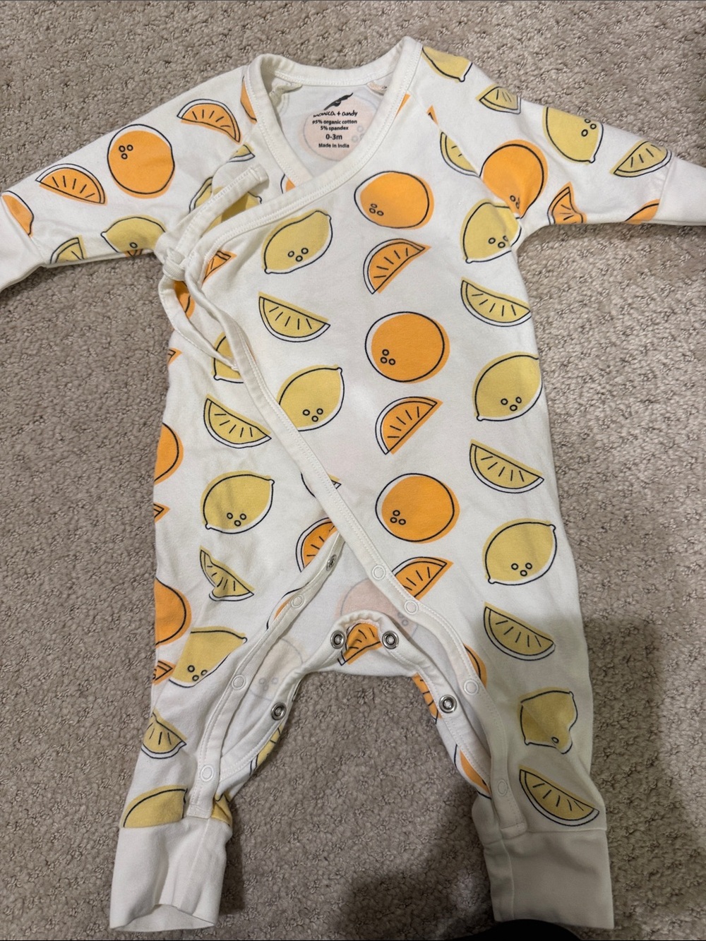 Monica & Andy Lemon & Orange Print Kimono One-Piece - Yellow/Orange with bow